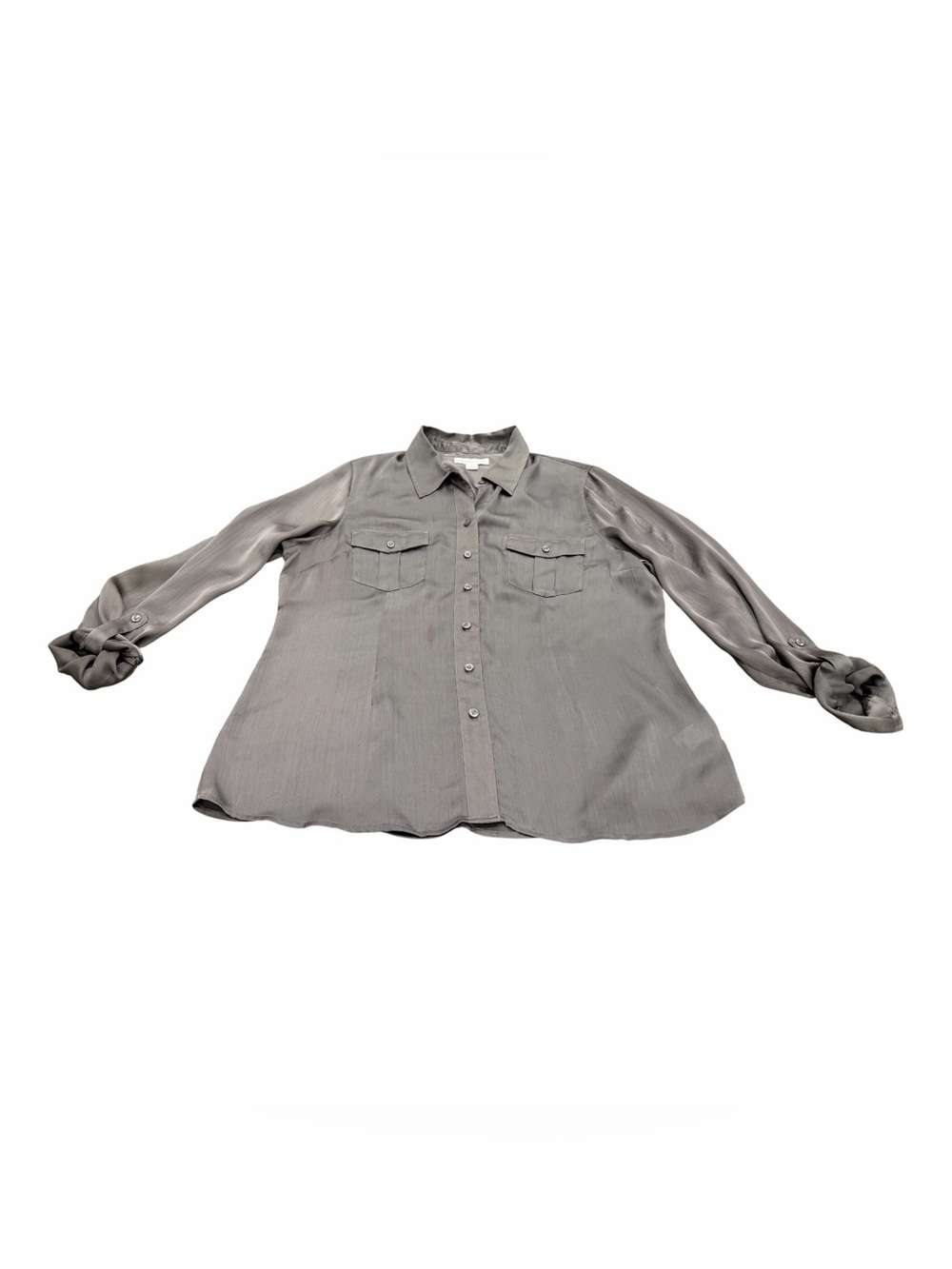 Coldwater Creek Women’s Size Large Long Sleeve Blouse, Shiny Gray